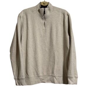 Tasso Elba Mens Quarter‎ Zip Pullover Sweater Oatmeal Beige 100% Cotton Large